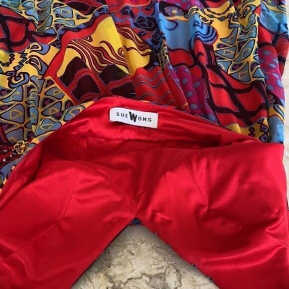 Sue Wong Beaded Printed Silk Chiffon Maxi Dress - Picture 9 of 11